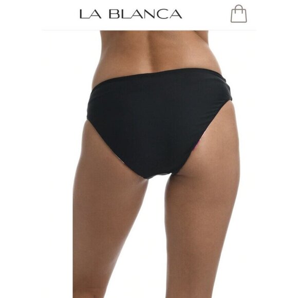 La Blanca In Full Bloom Reversible Hipster Bikini Bottom NWT Size 8 Black/Floral - Picture 5 of 9